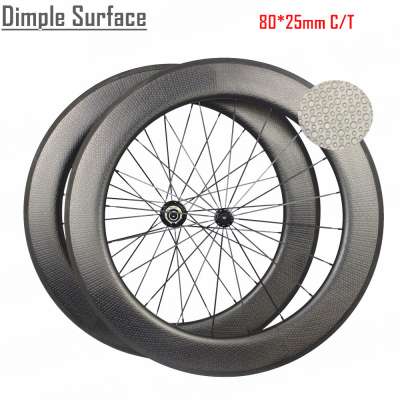 Road Bike Wheels 25mm wide 80mm depth carbon dimpled wheels